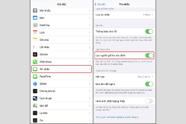 Cách lọc tin nhắn iMessage từ người gửi không xác định Cách lọc tin nhắn iMessage từ người gửi không xác định
