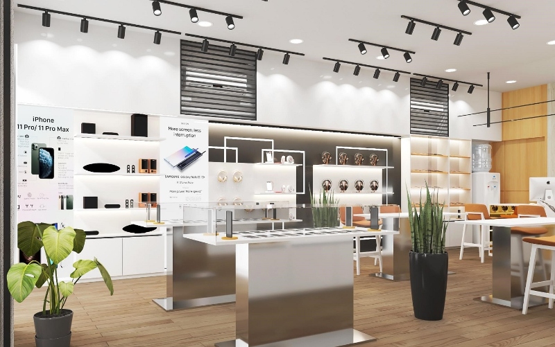 Trưng b&agrave;y th&ecirc;m c&acirc;y xanh gi&uacute;p shop điện thoại đẹp v&agrave; ấn tượng hơn